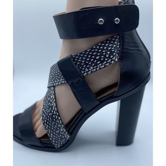 JustFab Black and White Ankle Strap Open Toe Sandal Shoe Size 8 - Picture 4 of 10